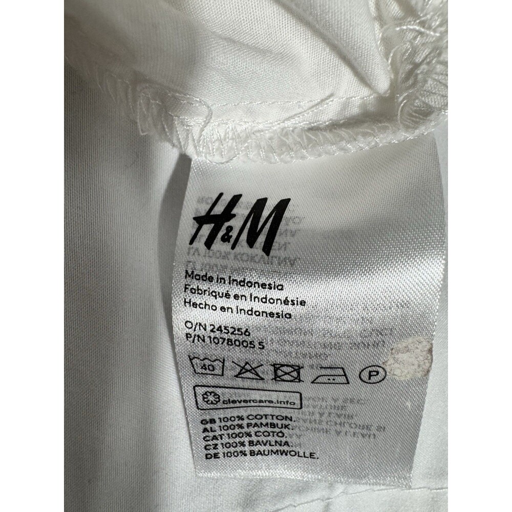 H&M Divided Crop Top Tie Front Puff Sleeve White Medium V-neck 100% Cotton - Picture 8 of 9